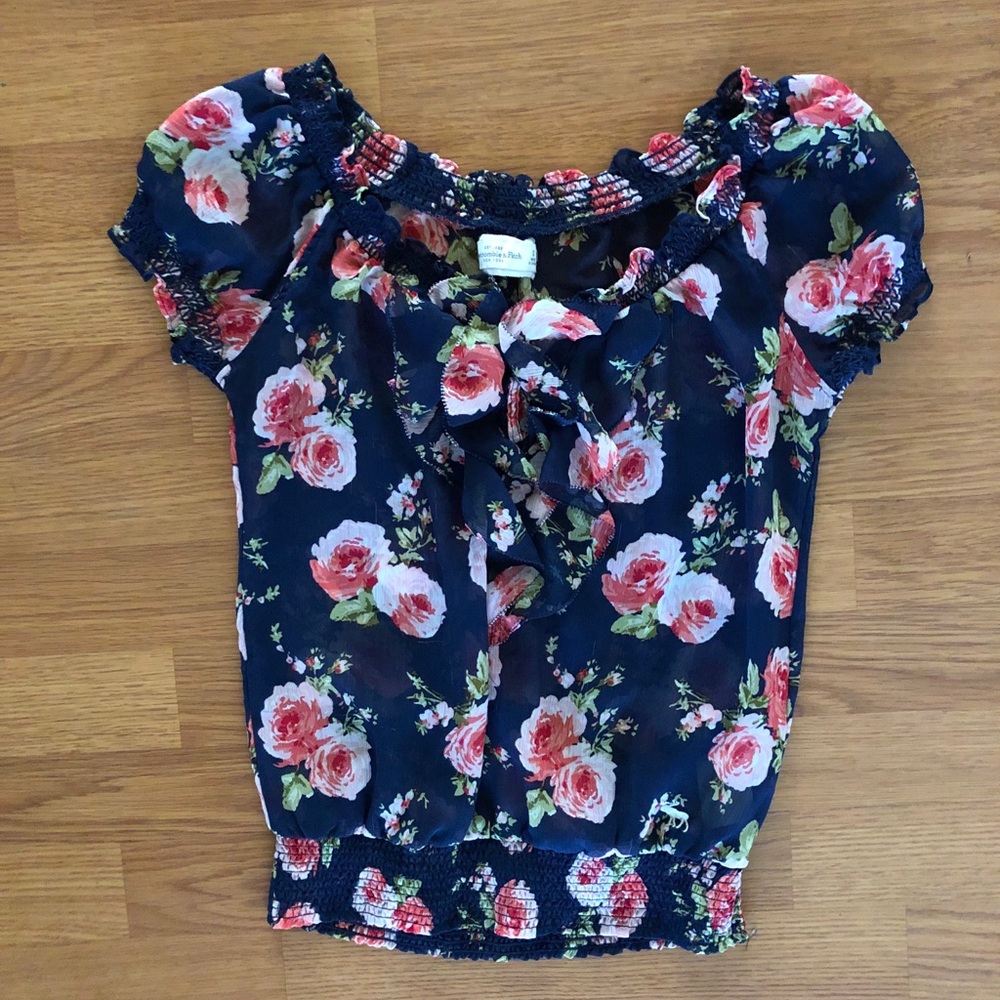 A&F Navy Blouse with Pink Floral Print